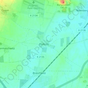 Mapa topográfico Plößnitz, altitud, relieve