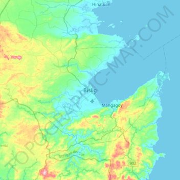 Mapa topográfico Bislig, altitud, relieve