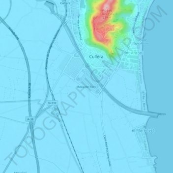 Mapa topográfico Masia del Raco, altitud, relieve