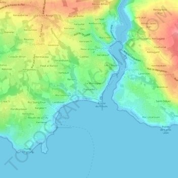 Mapa topográfico Trescadec, altitud, relieve