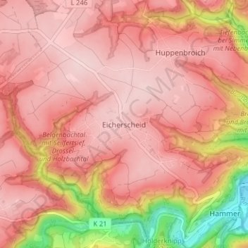Mapa topográfico Eicherscheid, altitud, relieve