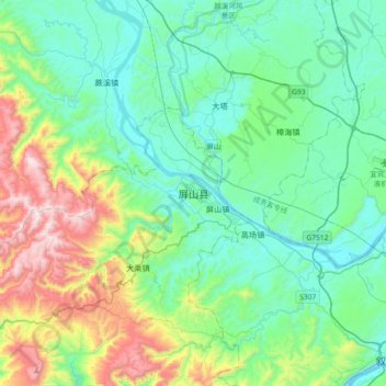 Mapa topográfico Pingshan, altitud, relieve