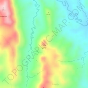 Mapa topográfico Cerros Cuapes, altitud, relieve