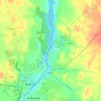 Mapa topográfico Quay Village, altitud, relieve