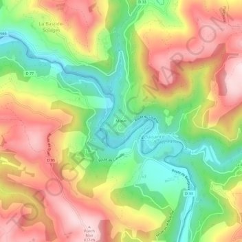 Mapa topográfico Mialet, altitud, relieve