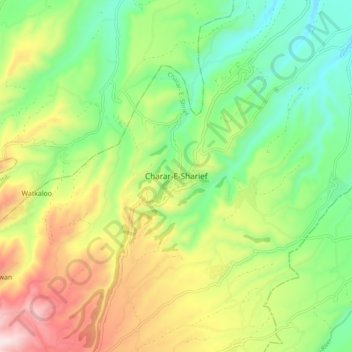 Mapa topográfico Charar-E-Sharief, altitud, relieve