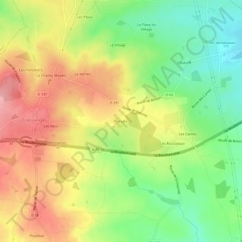 Mapa topográfico Dreuille, altitud, relieve