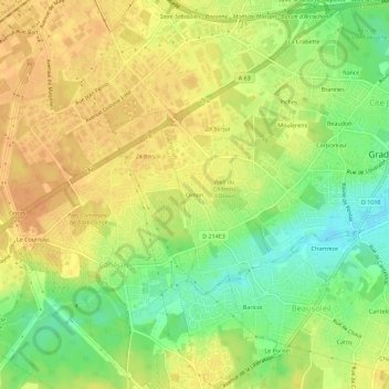 Mapa topográfico Ornon, altitud, relieve