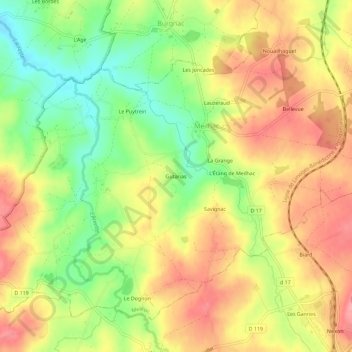 Mapa topográfico Gutarias, altitud, relieve