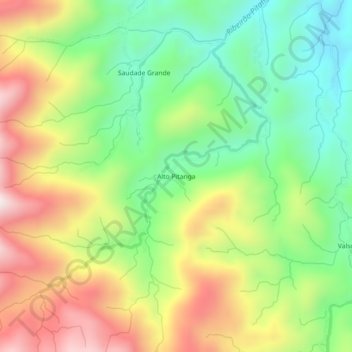 Mapa topográfico Alto Pitanga, altitud, relieve