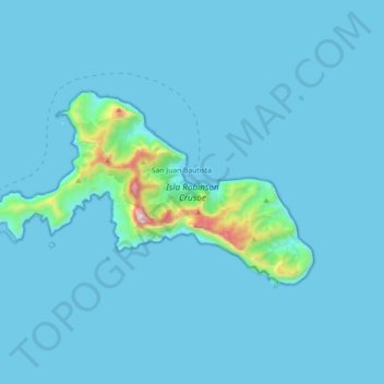 Mapa topográfico Robinson Crusoe Island, altitud, relieve