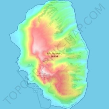 Mapa topográfico Alejandro Selkirk, altitud, relieve