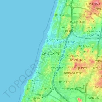 Mapa topográfico Tel Aviv-Yafo, altitud, relieve
