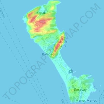 Mapa topográfico Boracay Island, altitud, relieve