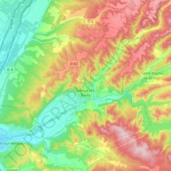 Mapa topográfico Gréoux-les-Bains, altitud, relieve