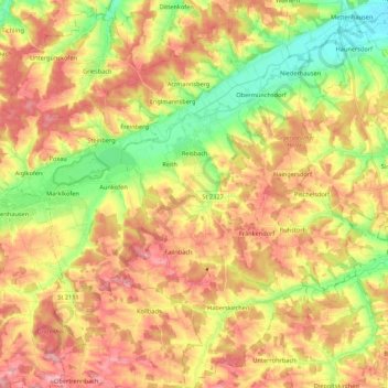 Mapa topográfico Reisbach, altitud, relieve