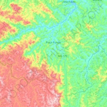 Mapa topográfico Poço Fundo, altitud, relieve