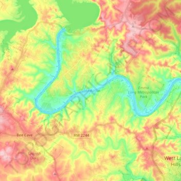Mapa topográfico Lake Austin, altitud, relieve