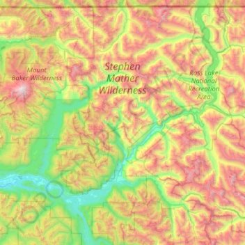 Mapa topográfico North Cascades National Park, altitud, relieve