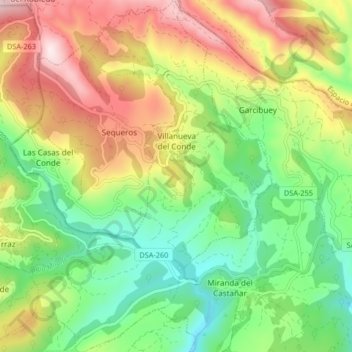 Mapa topográfico Villanueva del Conde, altitud, relieve