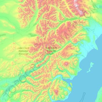 Mapa topográfico Lake Clark National Park and Preserve, altitud, relieve