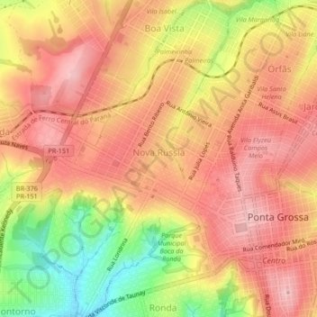 Mapa topográfico Nova Rússia, altitud, relieve