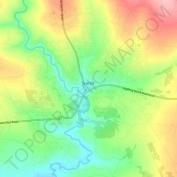Mapa topográfico Narok, altitud, relieve
