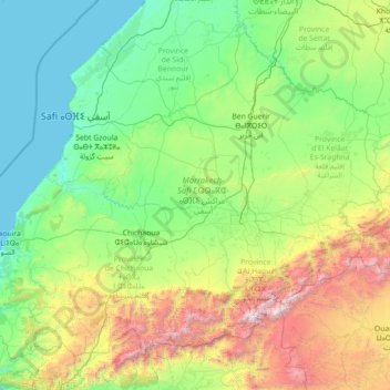 Mapa topográfico Marrakech-Safi ⵎⵕⵕⴰⴽⵛ-ⴰⵙⴼⵉ مراكش-أسفي, altitud, relieve