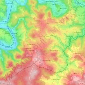 Mapa topográfico Leuscheid, altitud, relieve