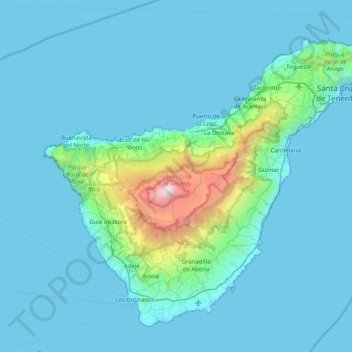 Mapa topográfico Ténérife, altitud, relieve