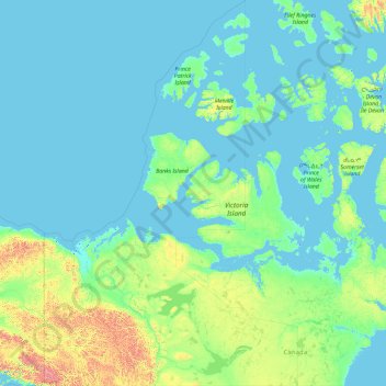 Mapa topográfico Northwest Territories, altitud, relieve