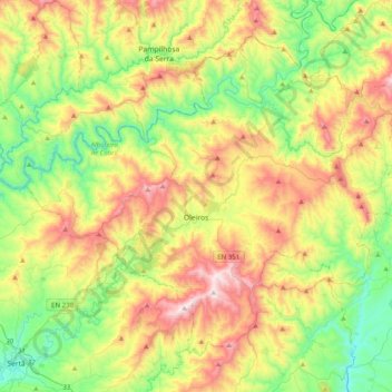 Mapa topográfico Oleiros, altitud, relieve