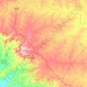 Mapa topográfico Washi, altitud, relieve