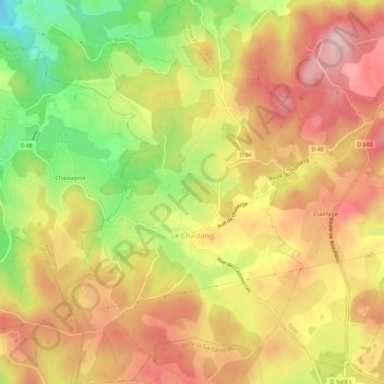 Mapa topográfico Le Chastang, altitud, relieve