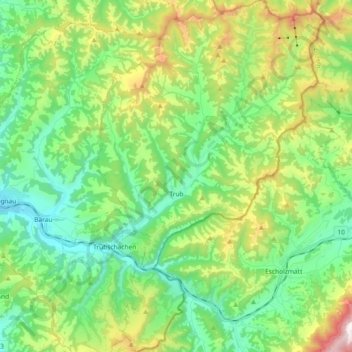 Mapa topográfico Trub, altitud, relieve