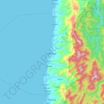 Mapa topográfico Sebaste, altitud, relieve