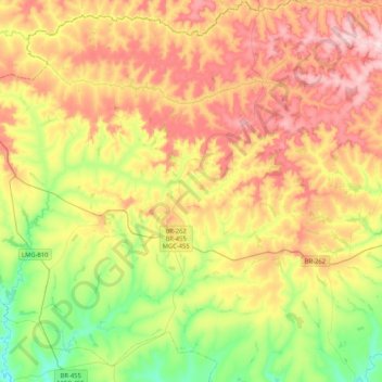 Mapa topográfico Campo Florido, altitud, relieve