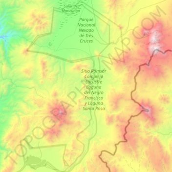 Mapa topográfico Parque Nacional Nevado de Tres Cruces, altitud, relieve