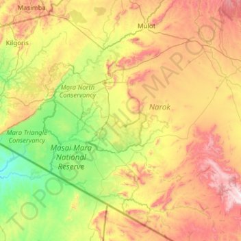 Mapa topográfico Narok West, altitud, relieve