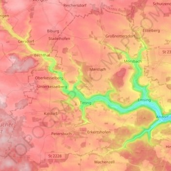 Mapa topográfico Titting, altitud, relieve