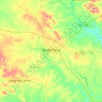 Mapa topográfico Arapiraca, altitud, relieve