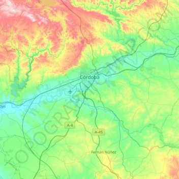 Mapa topográfico Cordoue, altitud, relieve