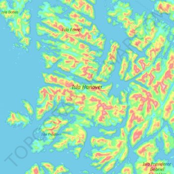 Mapa topográfico Hanover Island, altitud, relieve