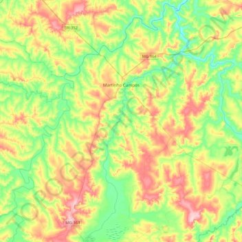 Mapa topográfico Martinho Campos, altitud, relieve