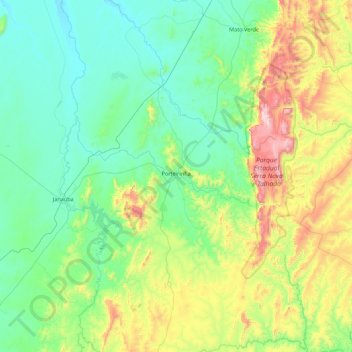 Mapa topográfico Porteirinha, altitud, relieve