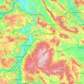 Mapa topográfico Landkreis Holzminden, altitud, relieve