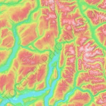 Mapa topográfico Area F (Scotch Creek/Seymour Arm), altitud, relieve