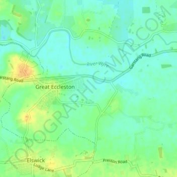 Mapa topográfico Great Eccleston, altitud, relieve