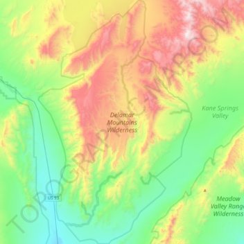 Mapa topográfico Delamar Mountains Wilderness Area, altitud, relieve