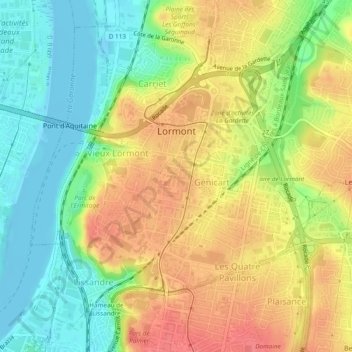 Mapa topográfico Lormont, altitud, relieve